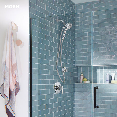 Moen Engage Magnetix dial settings shows six spray options for personalized showers.