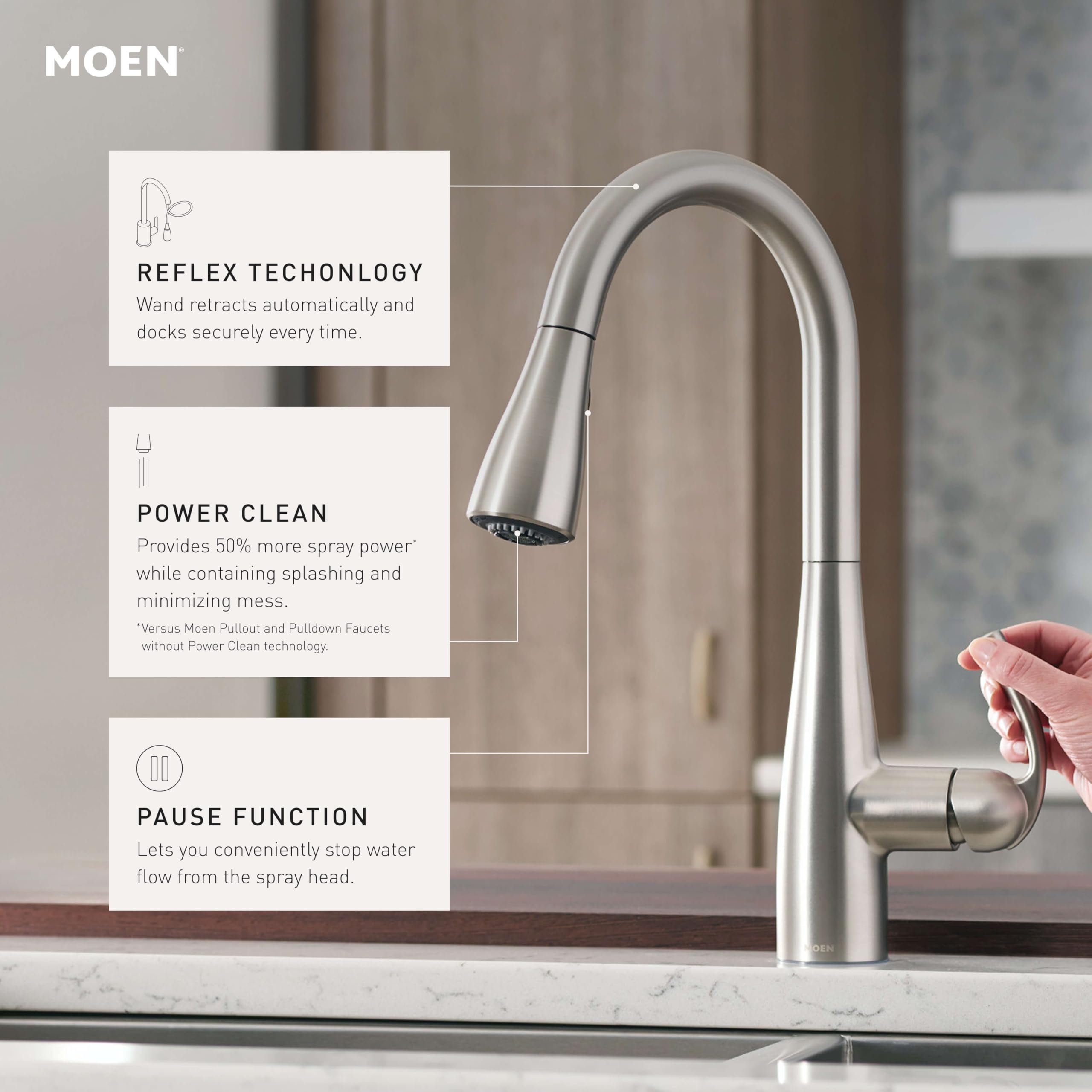 Moen Essie single-handle control for precise temperature and flow