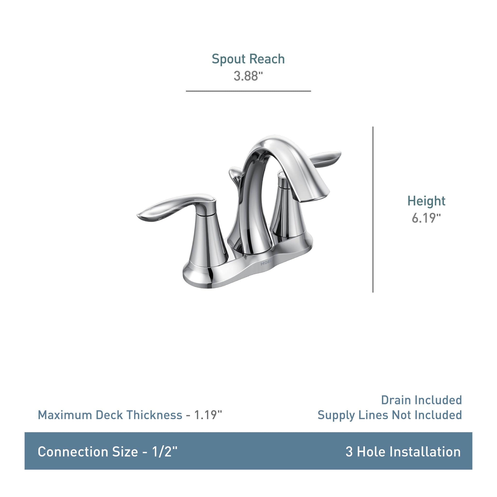 4-inch centerset design for easy three-hole sink installation