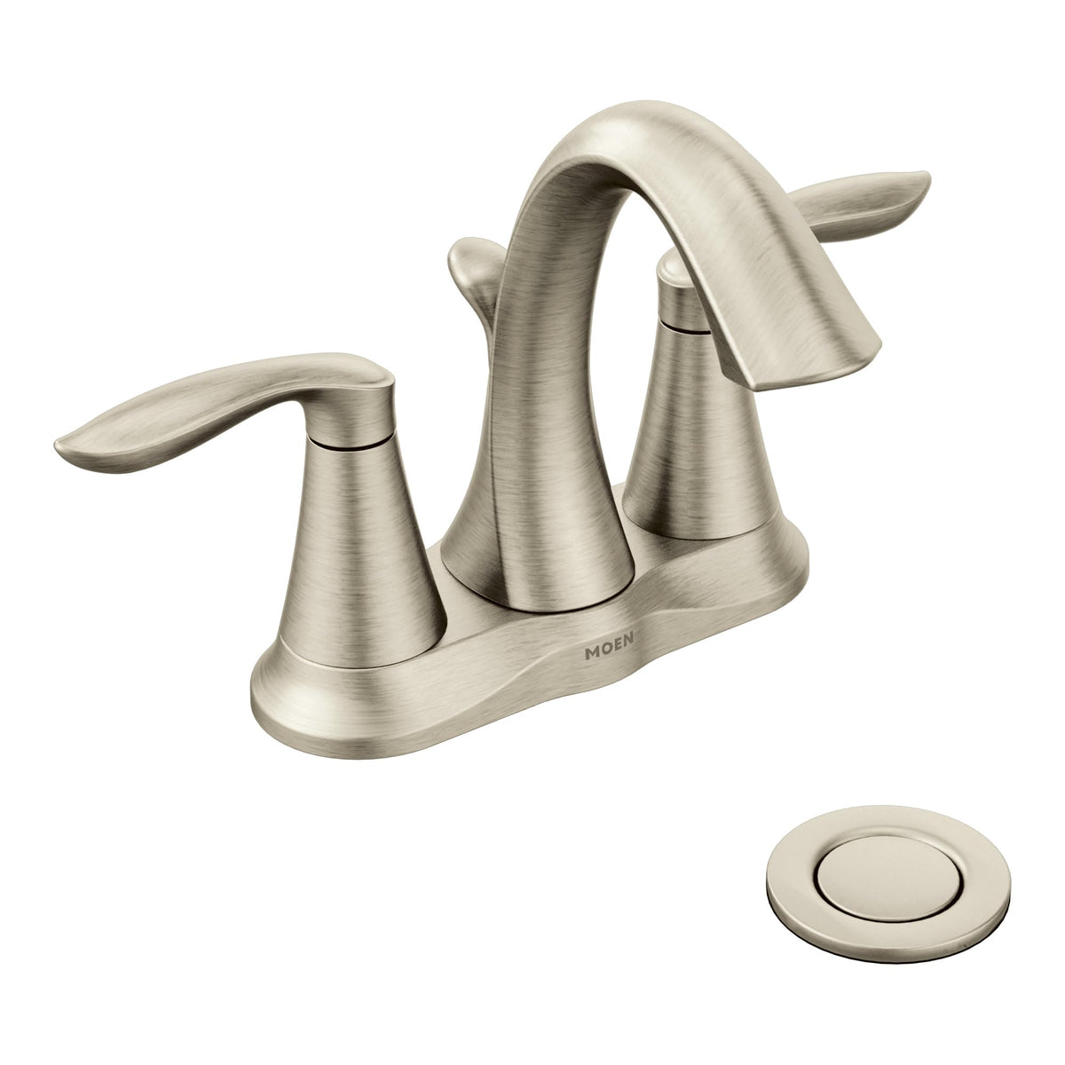 Moen Eva brushed nickel faucet close-up showing durable finish for daily use