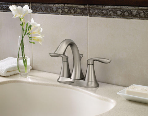 Two-handle levers on Moen Eva enable precise temperature control