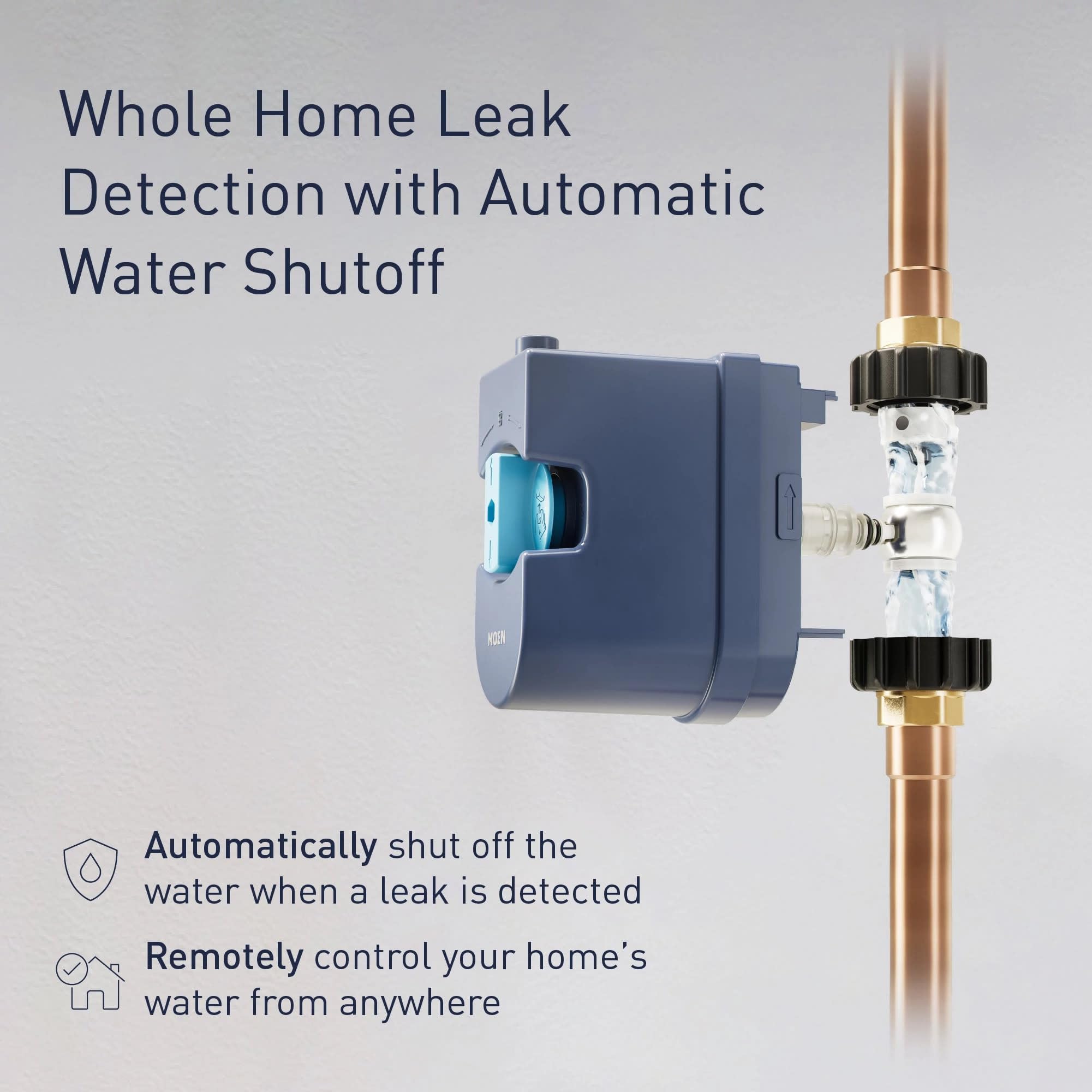 Moen Flo app dashboard displays real-time flow, pressure, and temperature