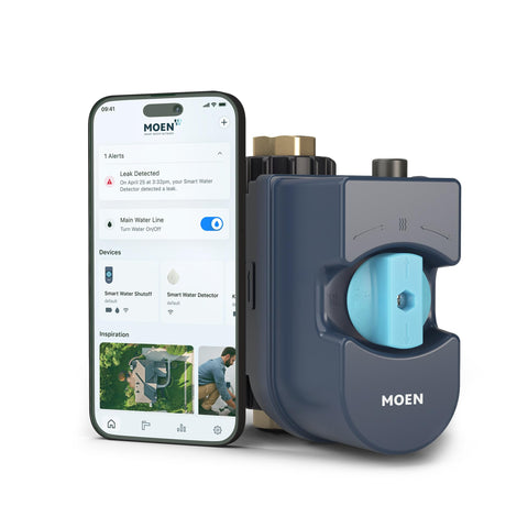 Moen Flo monitor on the main line detects leaks early and shows live water usage