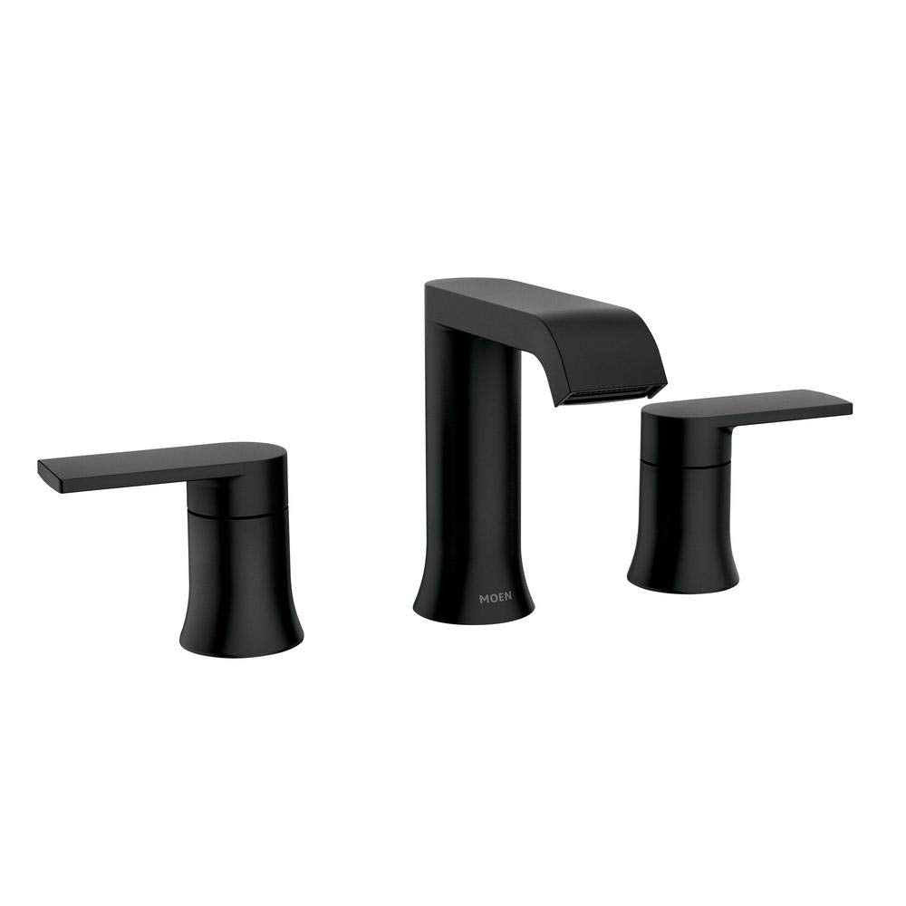 Moen Genta 8in-wide spread faucet in matte black for modern baths