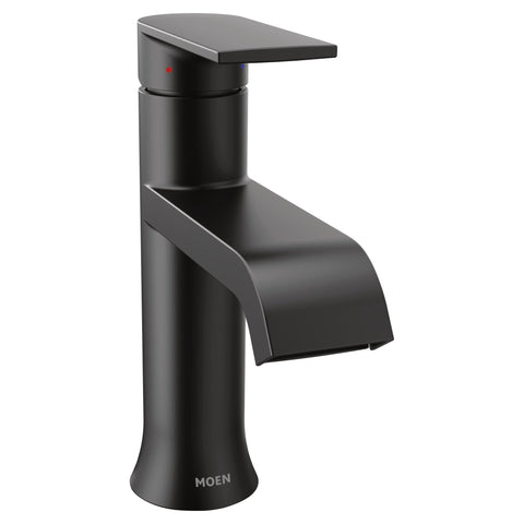 Moen Genta LX matte black faucet front view with precise single-handle control.