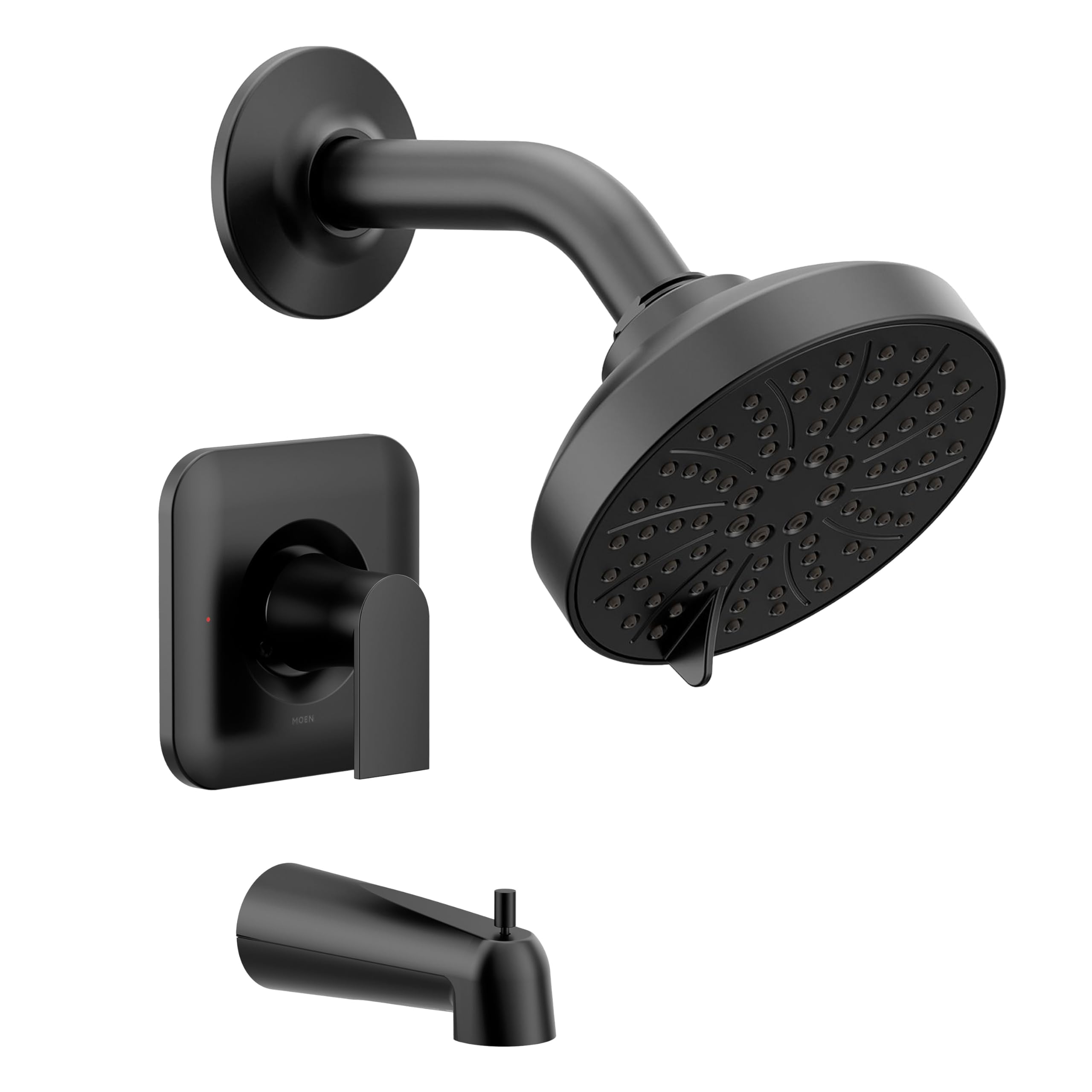Moen Genta LX matte black showerhead with adjustable spray settings for a customizable shower.