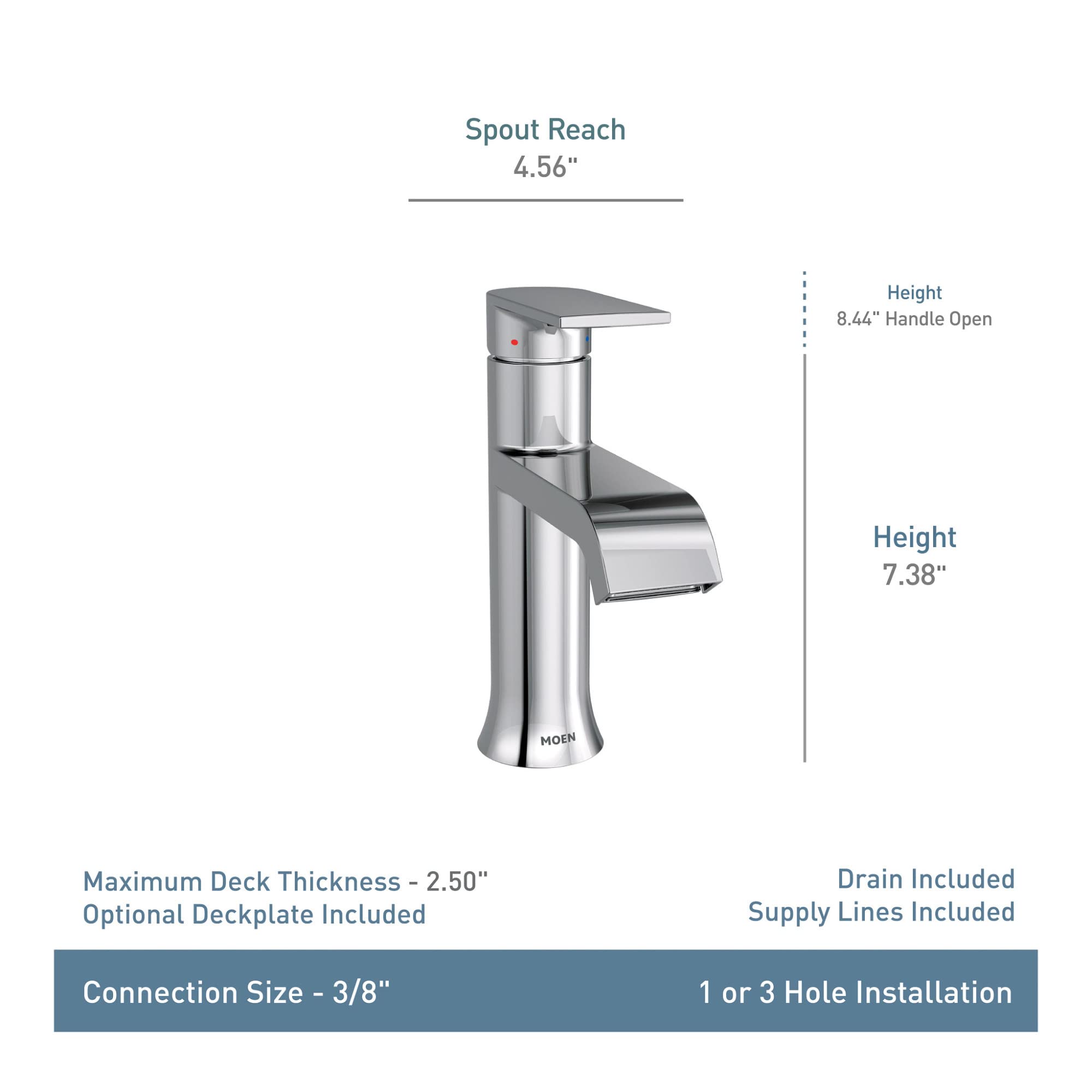 Moen Genta LX low-arc spout provides generous clearance for daily tasks.