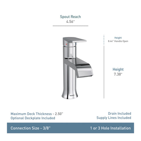 Moen Genta LX low-arc spout provides generous clearance for daily tasks.