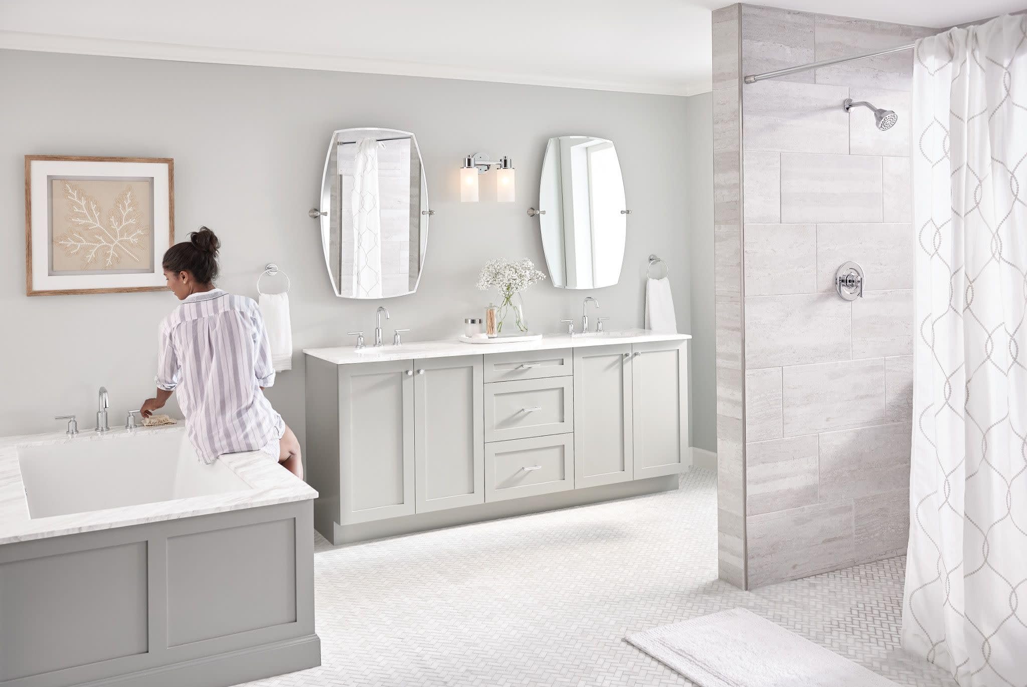 ADA-compliant Moen Gibson chrome trim for accessible bathroom use