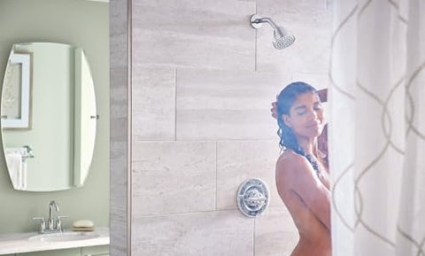 Moen Gibson chrome tub/shower area showing unified bathroom look