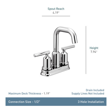 Moen Gibson two-handle design for precise temperature control at the sink.
