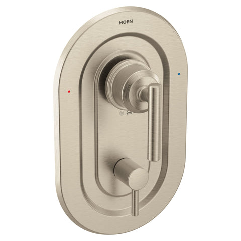 Moen Gibson Posi-Temp with brushed nickel finish delivers steady temperature during showers.