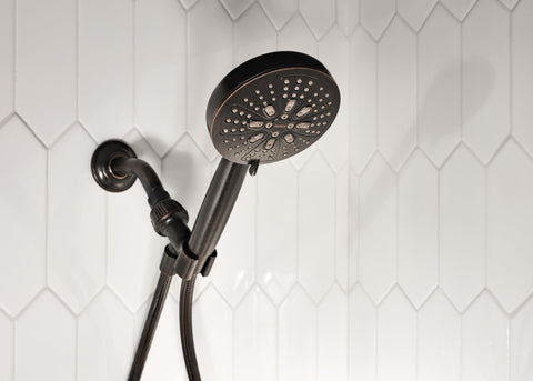 Moen Hydro Energetix 60-inch kink-free hose enables flexible reach.