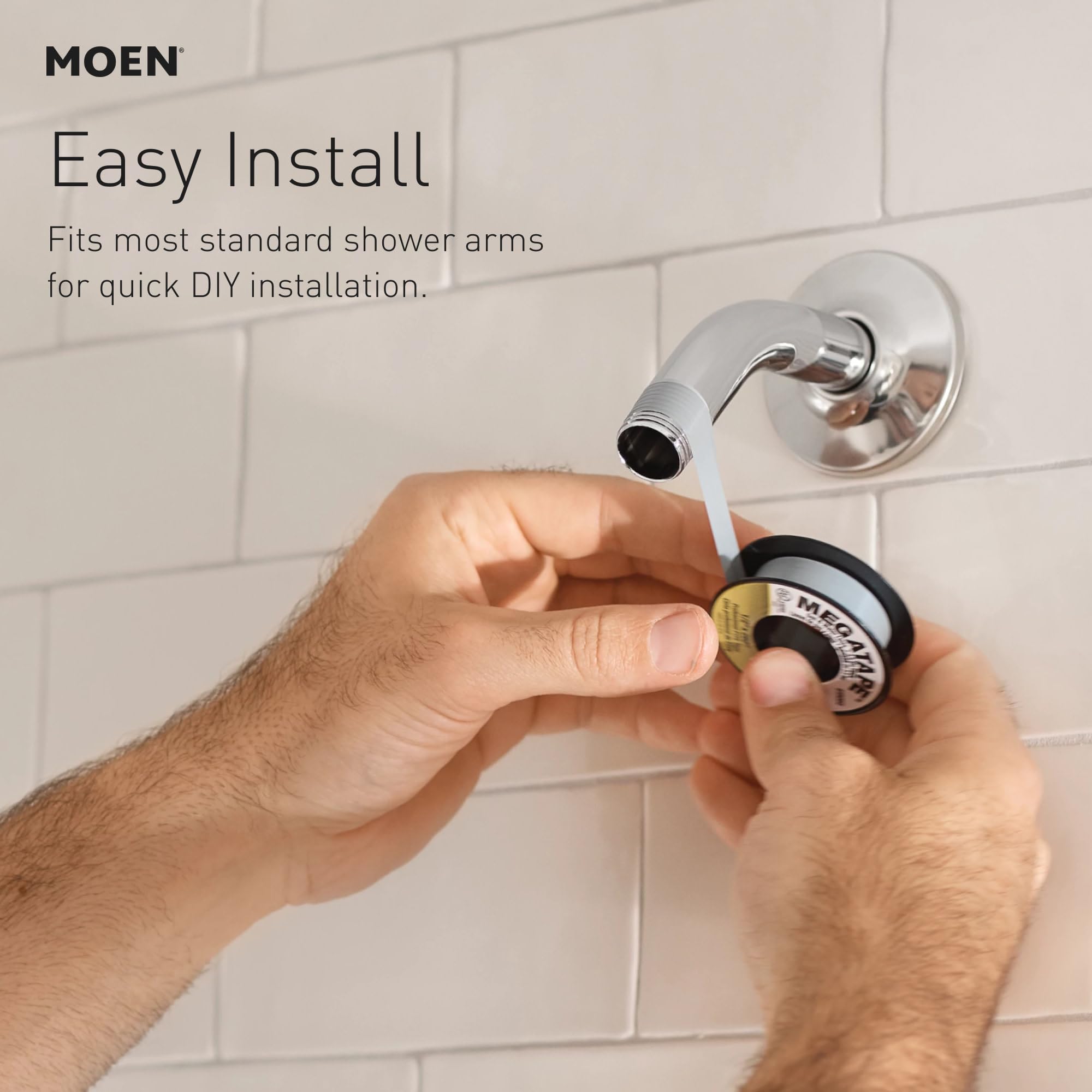 Moen Hydro Energetix 60-inch kink-free hose enables easy reach.