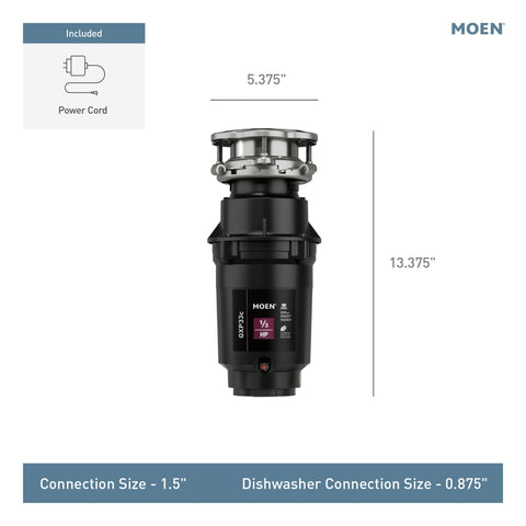 Moen Lite Series PRO preinstalled power cord simplifies installation.