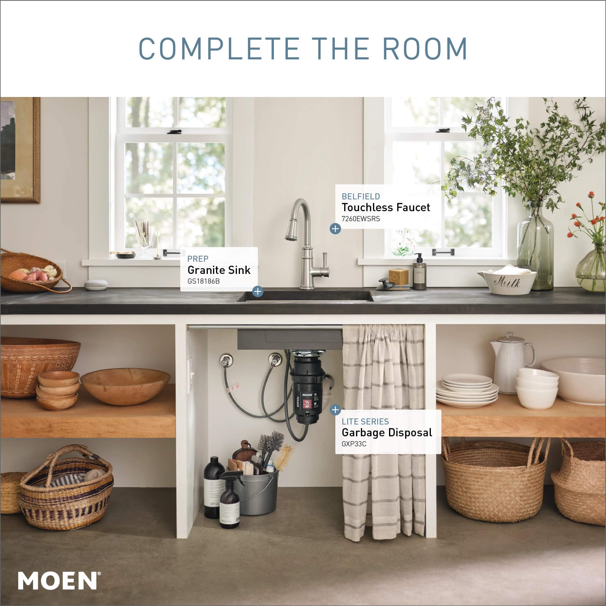 Moen Lite Series PRO space-saving design fits tight under-sink areas.