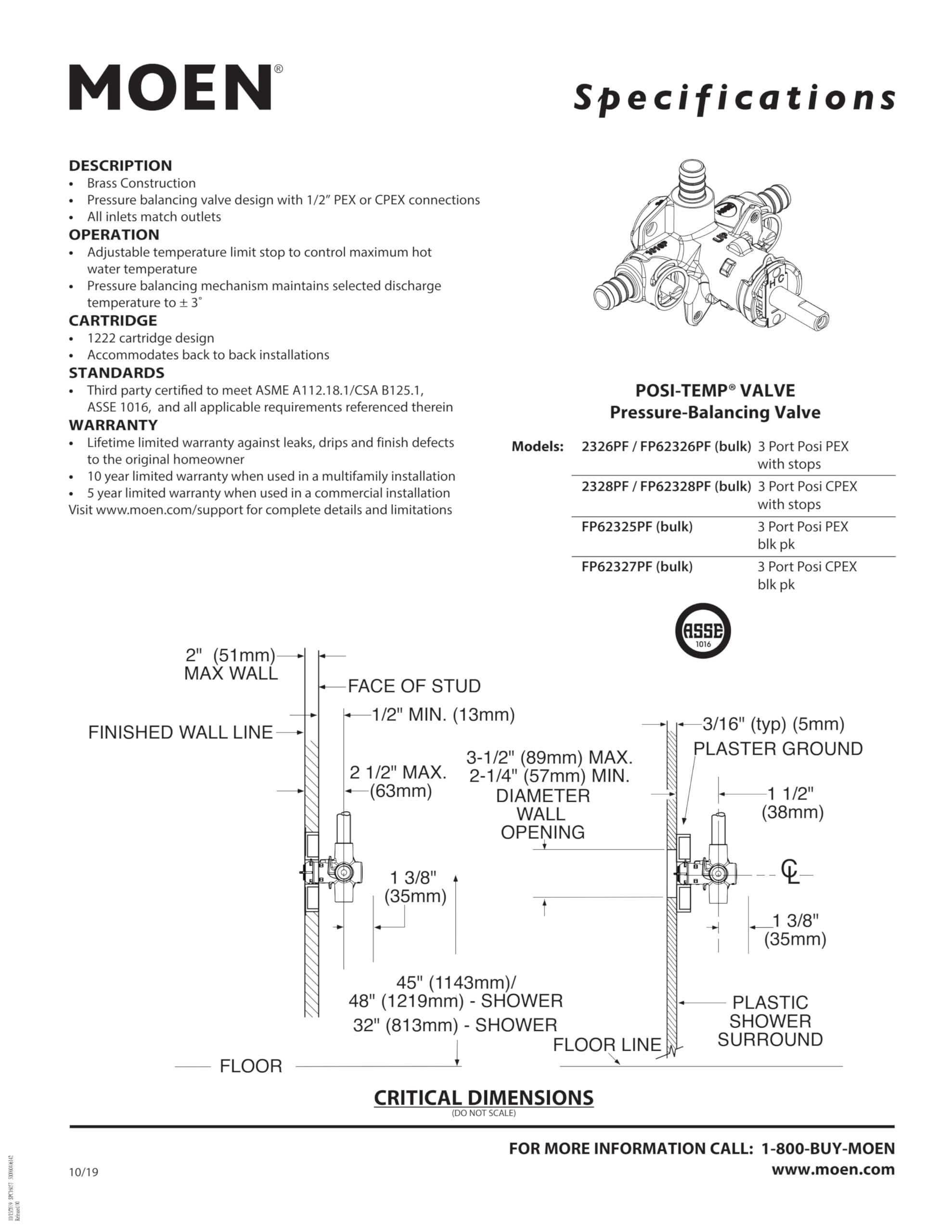 Moen M-Pact valve ports with crimp ring PEX connection for easy installation