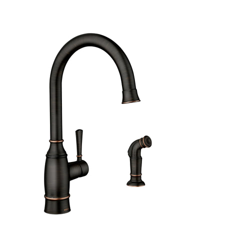 Moen Noell Mediterranean Bronze finish adds timeless charm to any kitchen.