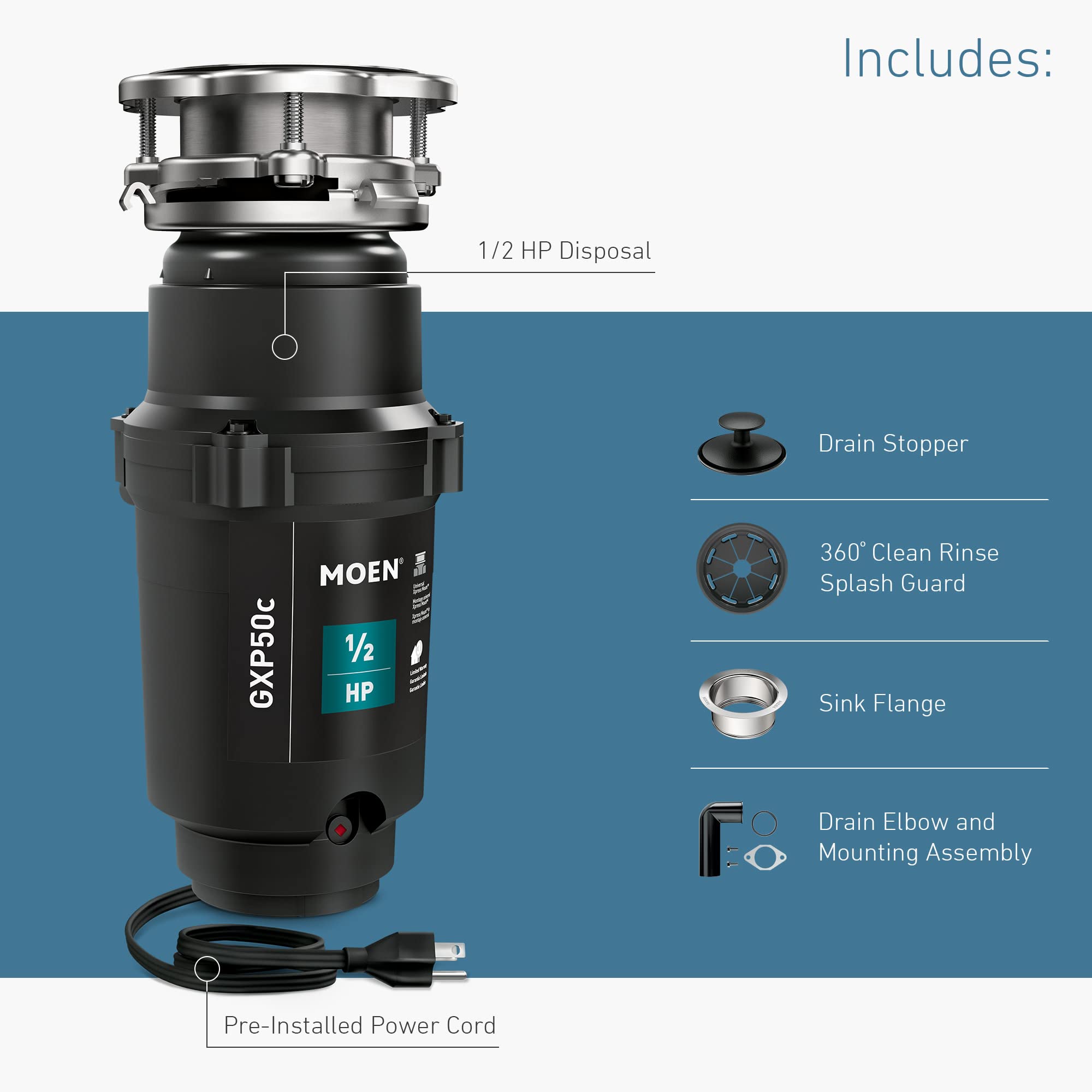 Moen Prep Series PRO half-horsepower unit fits tight under-sink spaces
