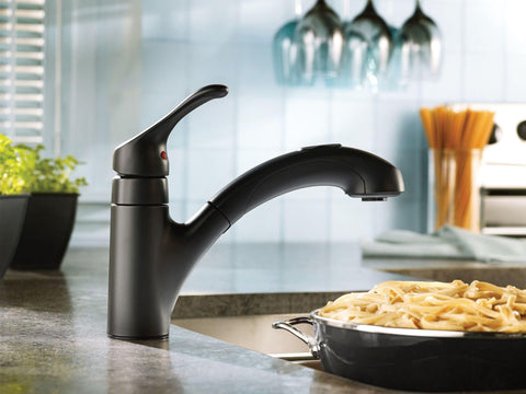 Moen Renzo Power Clean delivers up to 50% more spray power.