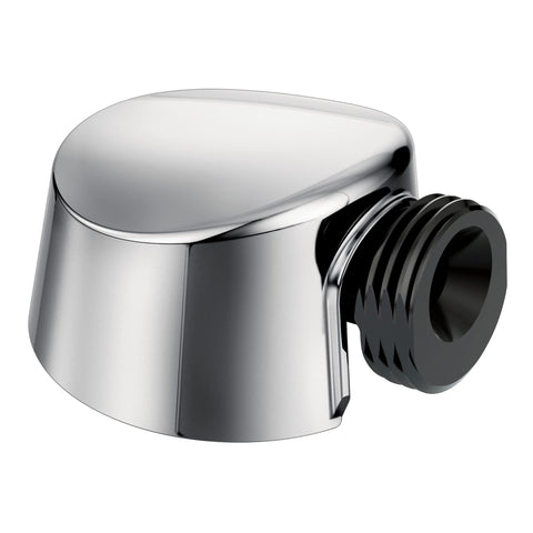 Moen Round Chrome Drop Ell wall connector with a polished chrome finish for a seamless bathroom look.