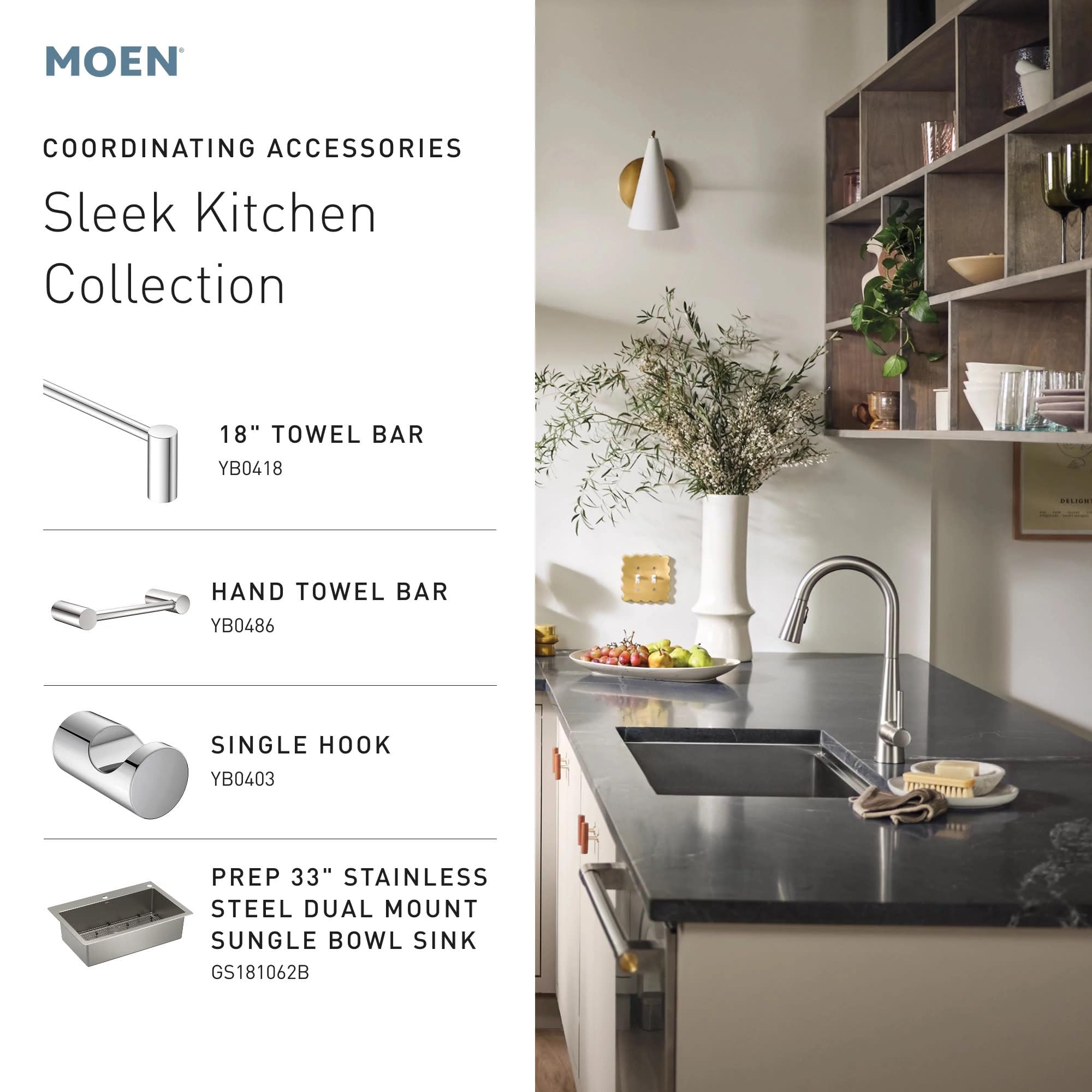 Moen Sleek limited lifetime warranty provides long-term use assurance.