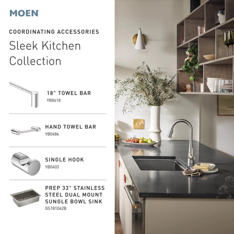 Moen Sleek limited lifetime warranty provides long-term use assurance.