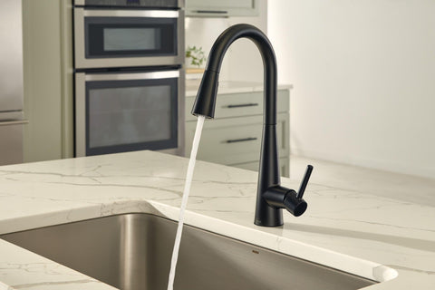 Escutcheon included with Moen Sleek matte black faucet for a seamless look.