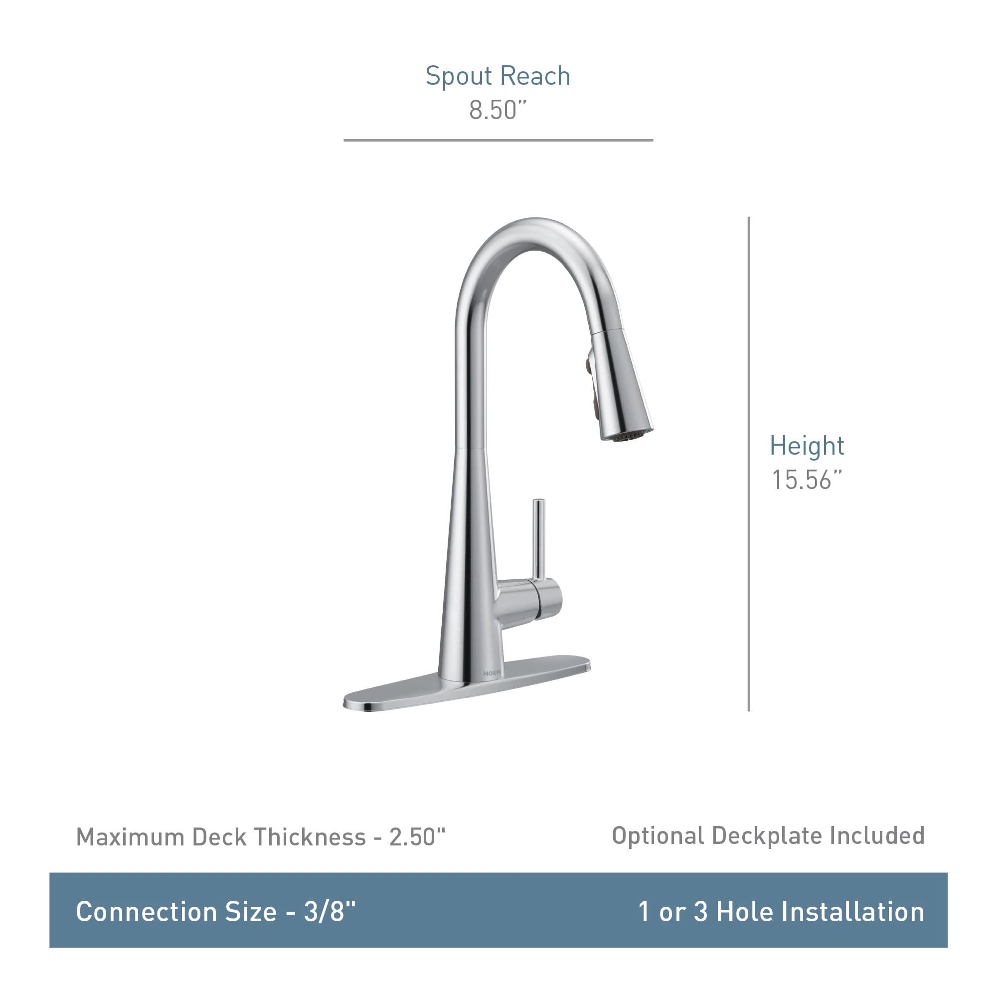 Moen Sleek Power Boost enables faster water flow for quick tasks.