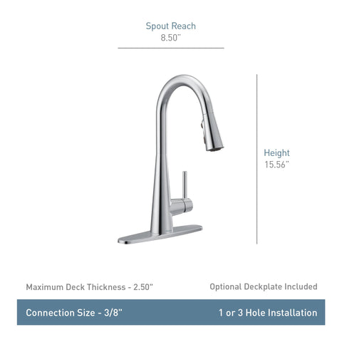 Moen Sleek Power Boost enables faster water flow for quick tasks.