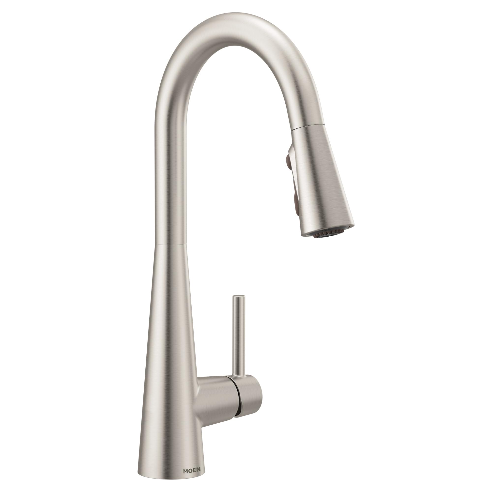 Moen Sleek spot-resist stainless finish reduces fingerprints on the faucet.