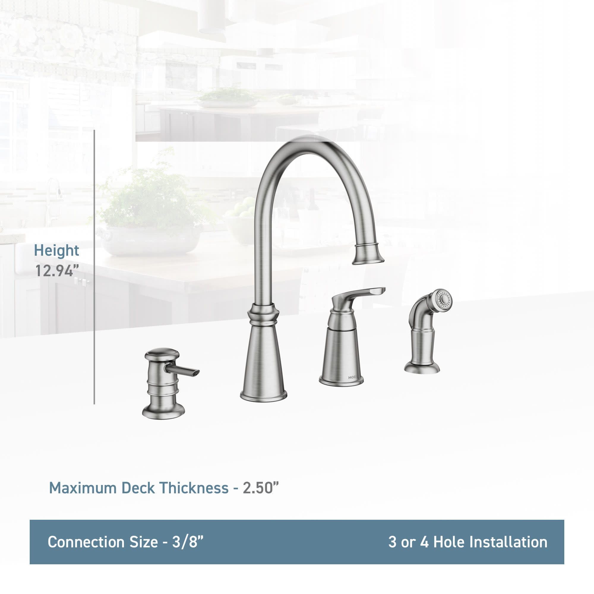 Moen Spot Resist Stainless finish maintains a clean look