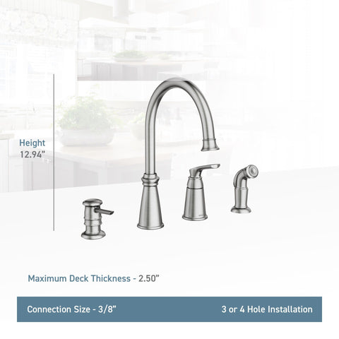 Moen Spot Resist Stainless finish maintains a clean look