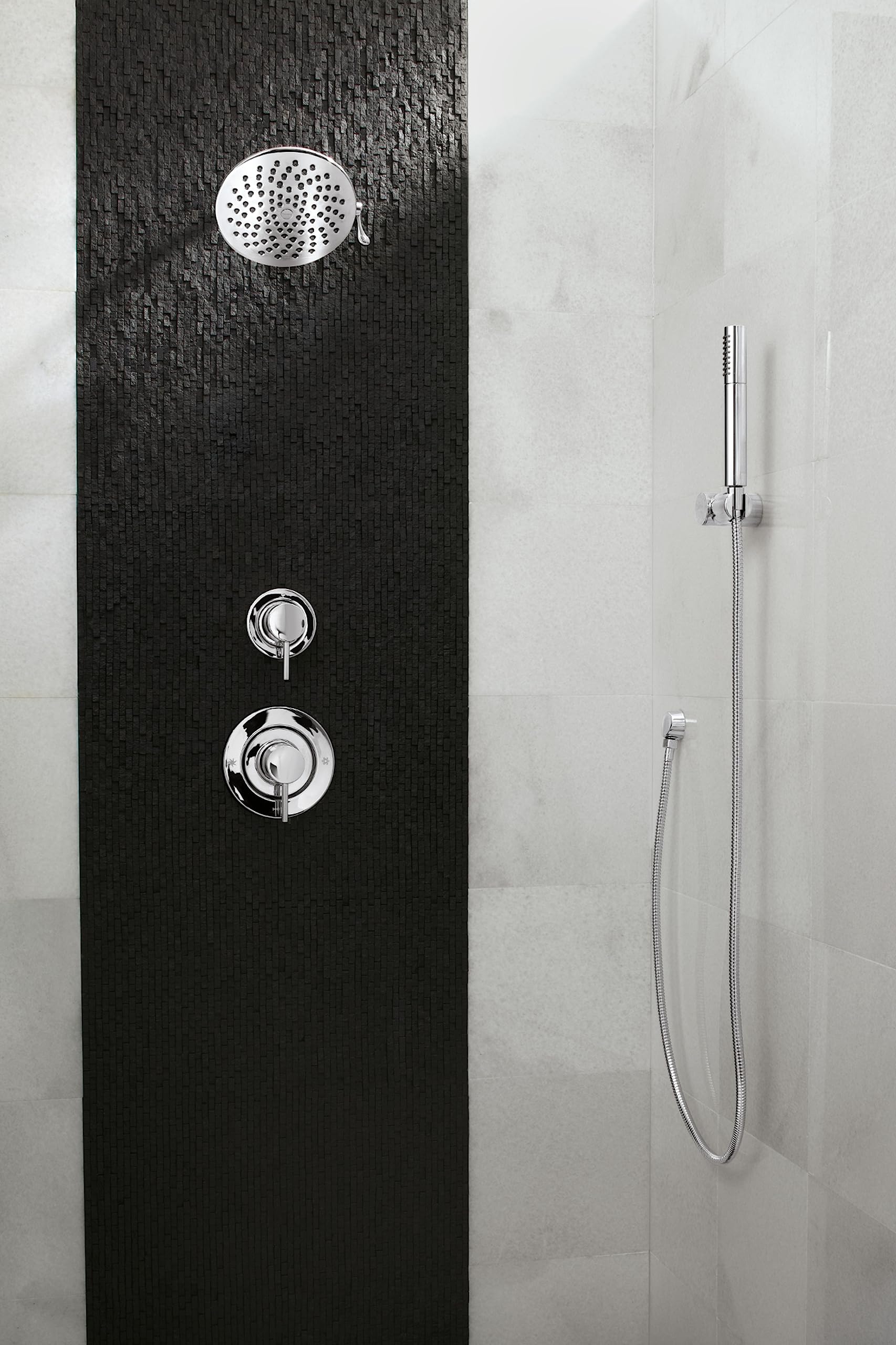 Moen Velocity wide spray-coverage ensures consistent water flow across the shower.