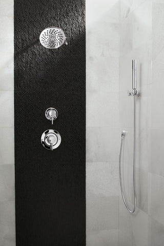 Moen Velocity wide spray-coverage ensures consistent water flow across the shower.