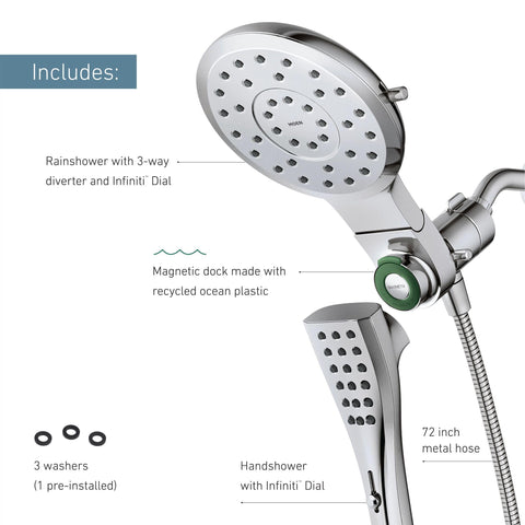 Infiniti dial close-up on Moen Verso showing unlimited spray modes.