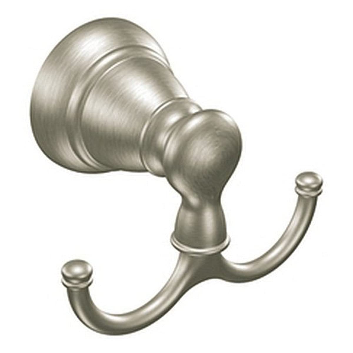 Moen Y2603BN double robe hook in brushed nickel keeps towels organized.