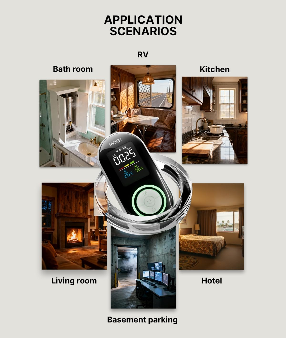 MOES 85 dB alarm provides clear alerts for CO levels