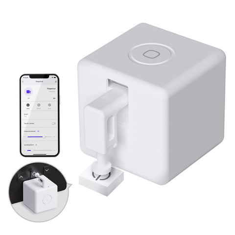 MOES Fingerbot Plus front view showing compact button pusher for retrofitting switches