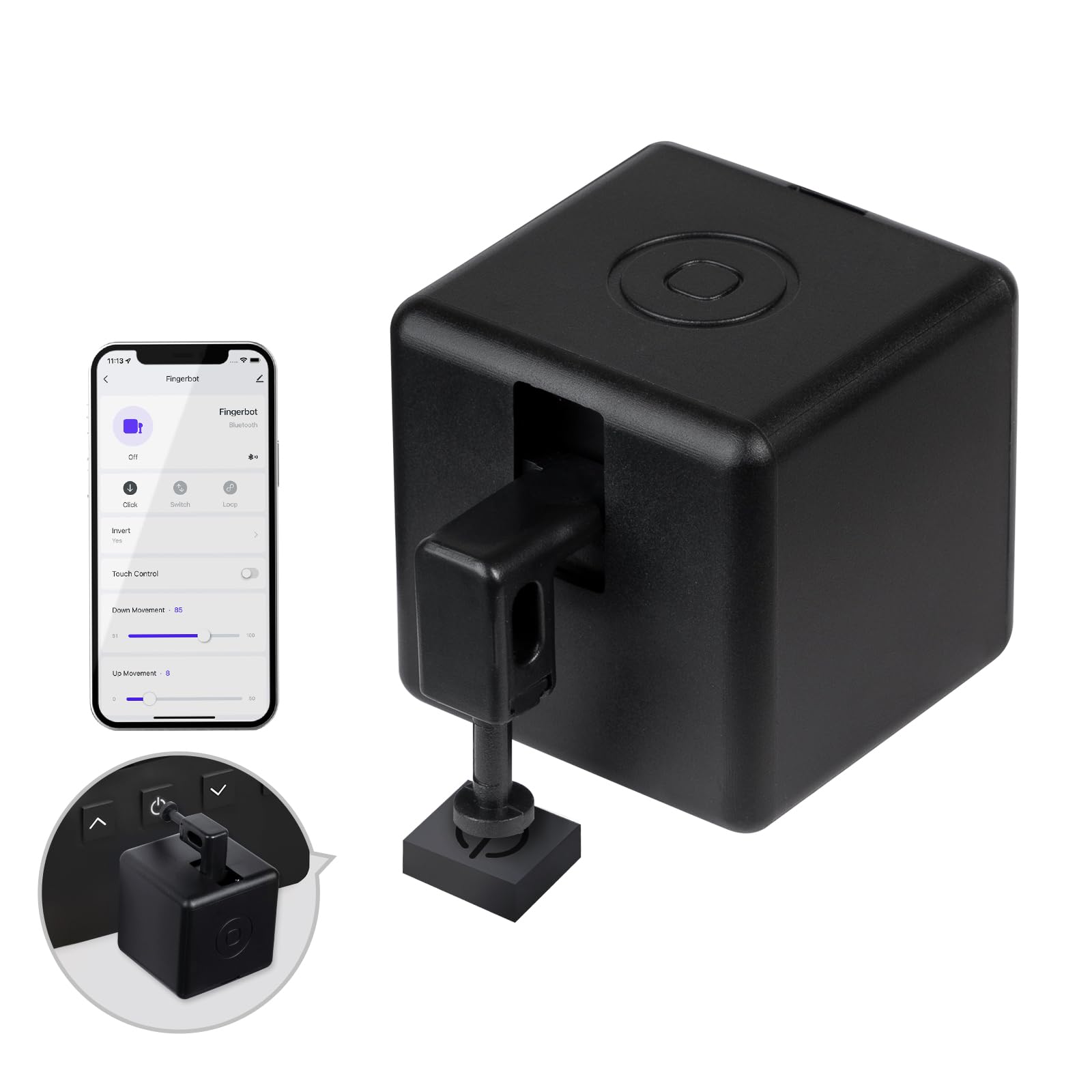 MOES Fingerbot Plus touch-control close-up for easy on/off control