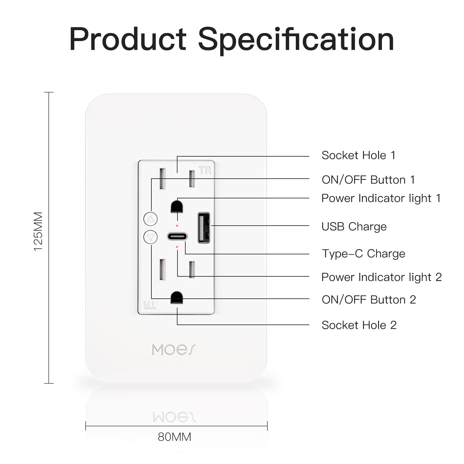MOES in-wall outlet with a sleek, flush-faceplate design.