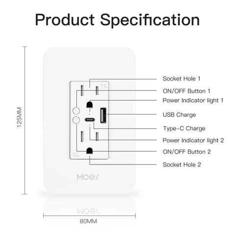 MOES in-wall outlet with a sleek, flush-faceplate design.
