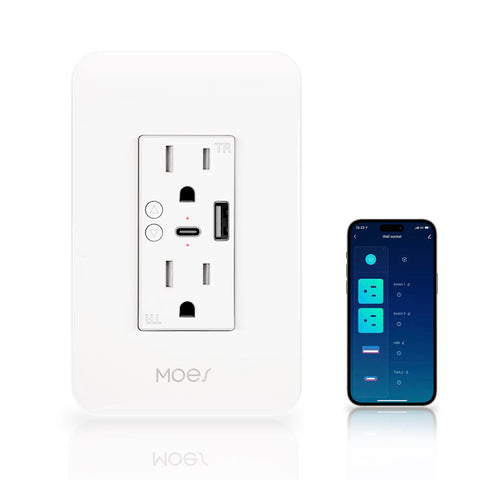 MOES in-wall outlet with USB‑C port for efficient charging.
