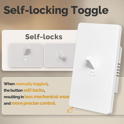 MOES self-locking toggle close-up highlighting durable tactile feedback and quiet operation.