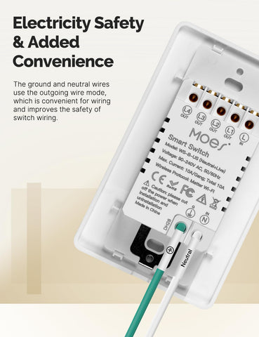 MOES neutral-wire connection detail supports easier installation and steady power supply.