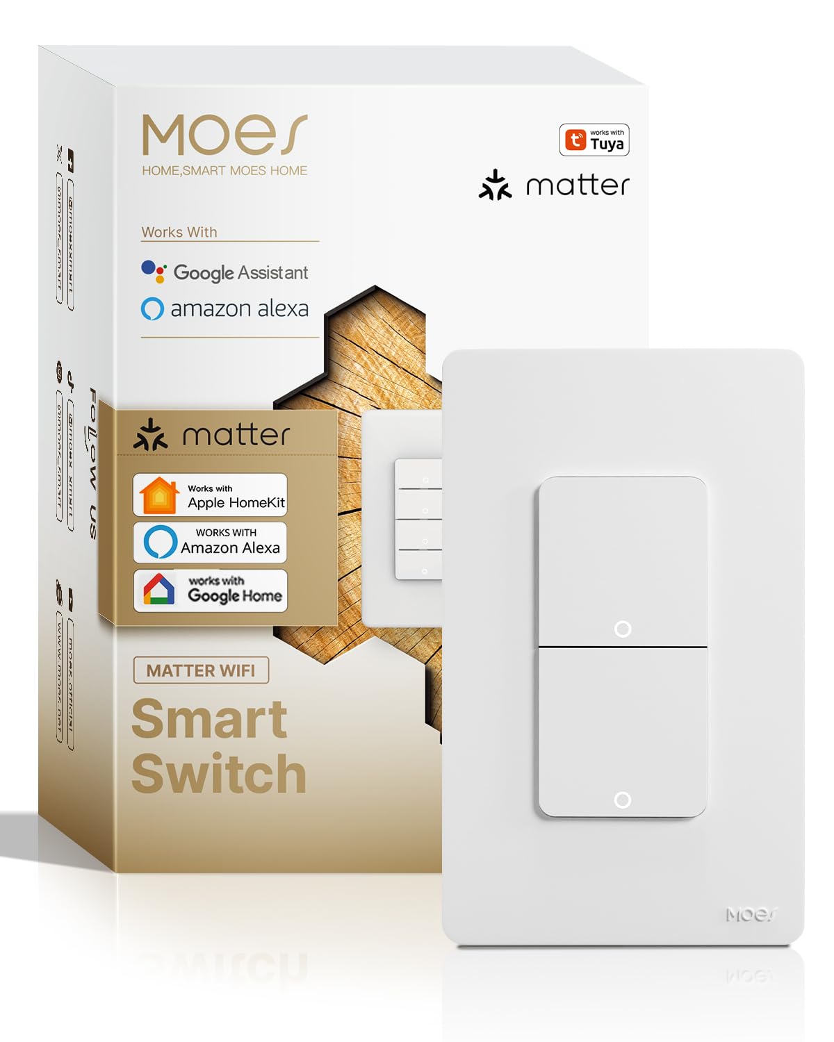 MOES smart double switches wall-mounted 2G for organized control in a single location.