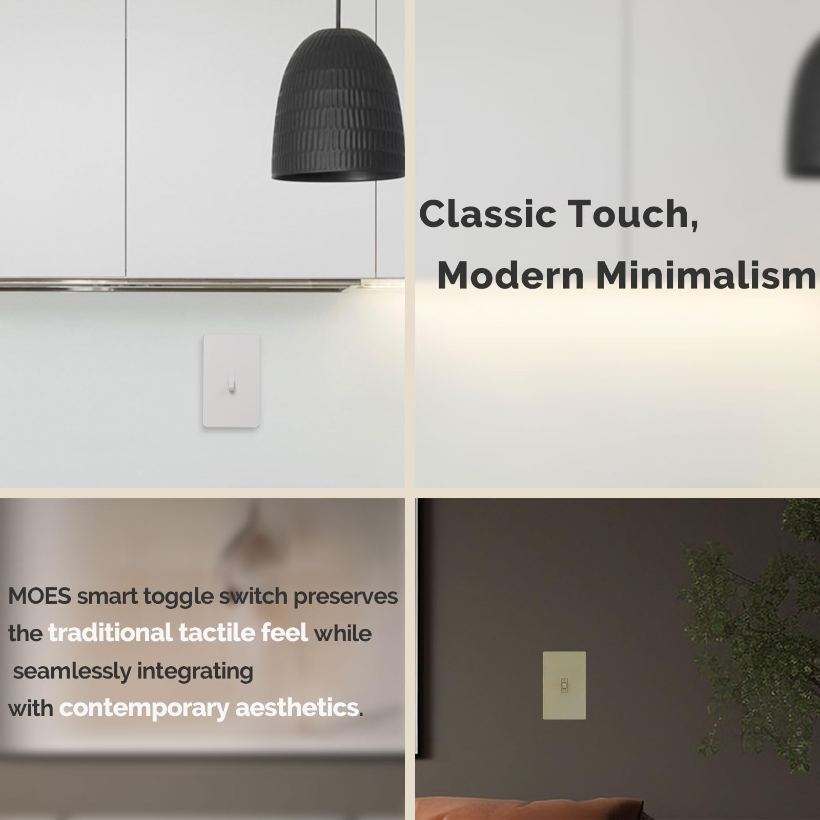 MOES voice-control image showing Alexa and Google Assistant compatibility for hands-free lighting.
