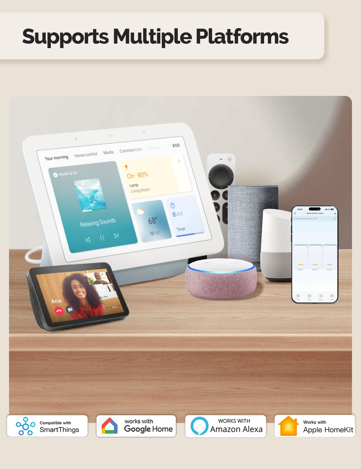 MOES voice control with Alexa and Google Assistant for hands-free operation.