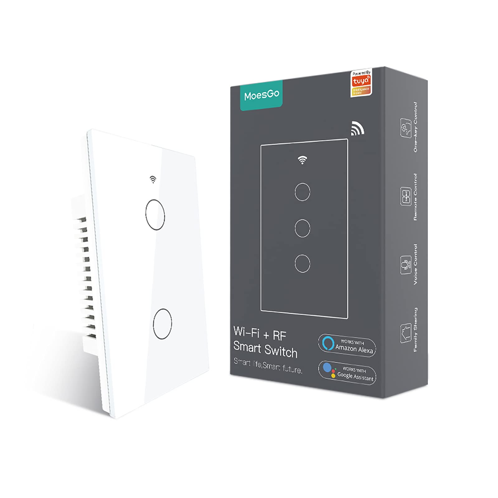 MoesGo WiFi switch with glass panel 2-gang enables remote control from anywhere