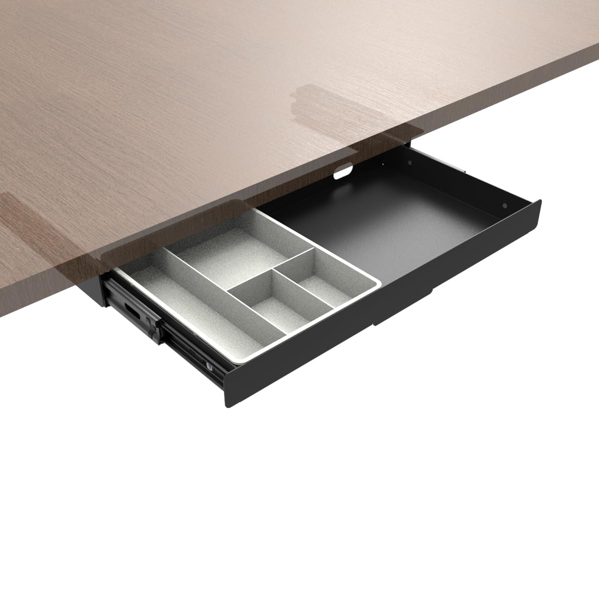 Mofangtech under-desk drawer with ball-bearing slides for quiet, smooth access to pens.